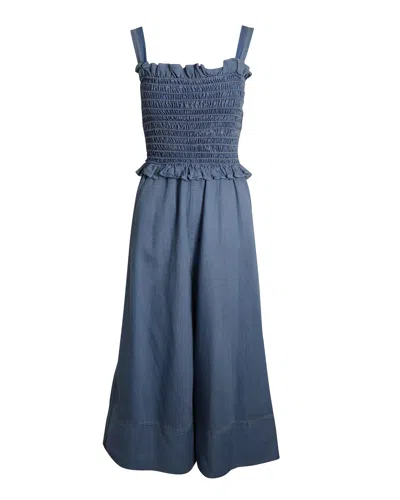 Sea New York Ruched Sleeveless Jumpsuit In Blue Cotton Denim In Blue