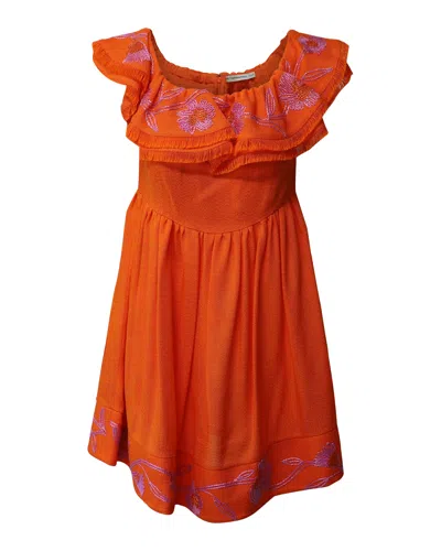 Mary Katrantzou Marietta Off Shoulder Embroidered Mini Dress In Orange Viscose In Orange