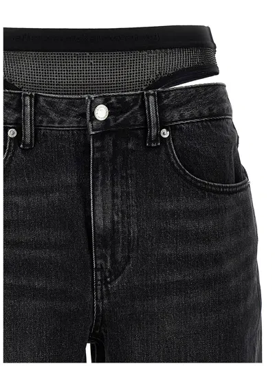 Alexander Wang Slit Hem Prestyle Hotfix Mesh Undie Jeans In Black