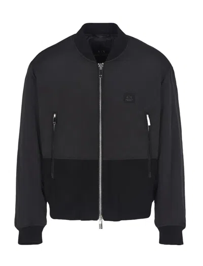 Armani Exchange Logo-patch Bomber Jacket In Black
