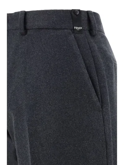 Fendi Waistband Straight Leg Trousers Side Back In Grey