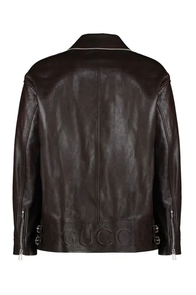 Gucci Men's Calf Leather Jacket In Brown
