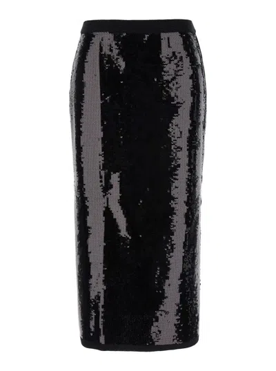 Twinset Black Midi Skirt With Sequins All-over In Black