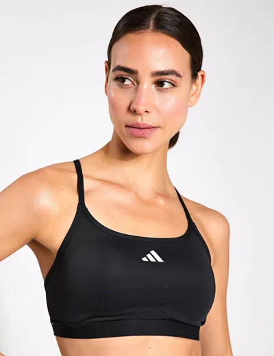 Adidas Originals Adidas Training Aeroreact 3-stripes Light Support Bra In Black And White In Black
