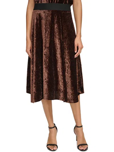 Calvin Klein Women's Velvet Midi Flared Skirt In Multi