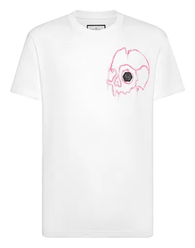 Philipp Plein Dripping Skull Cotton T-shirt In White
