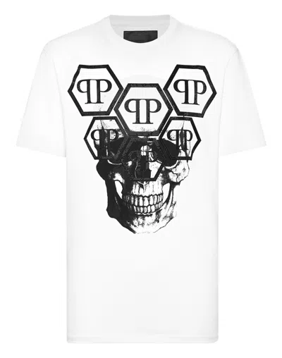 Philipp Plein T-shirt Round Neck Ss Skull With Crystals In White