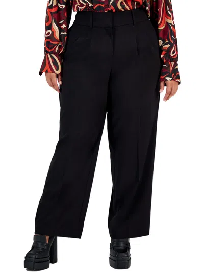 Bar Iii Plus Size Solid Pleat-front Wide-leg Pants, Created For Macy's In Black
