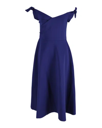 Saloni Ruth Off The Shoulder Neoprene Midi Dress In Blue Polyester In Blue