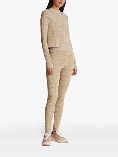 Balmain Ribbed Contrast Knit Leggings With High Waist