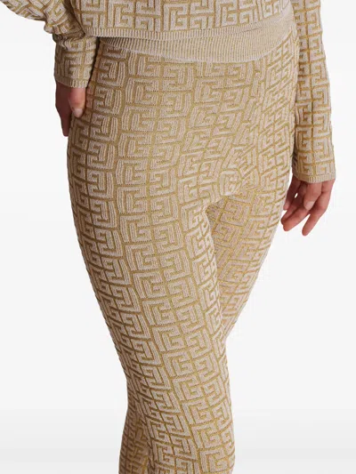 Balmain Ribbed Contrast Knit Leggings With High Waist