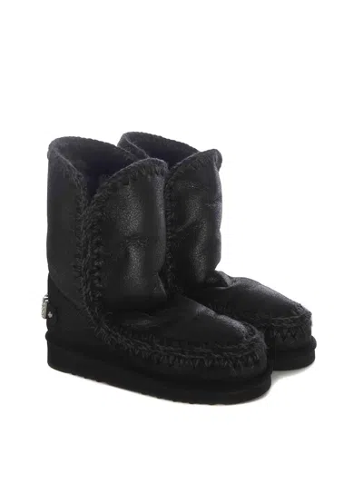 Mou Eskimo 24 Low Heels Ankle Boots In Black Leather In Black