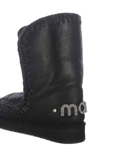Mou Eskimo 24 Low Heels Ankle Boots In Black Leather In Black