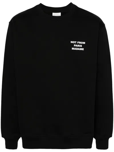 Drôle De Monsieur Black Sweatshirt With Bold Slogan And Elastic Hems In Black