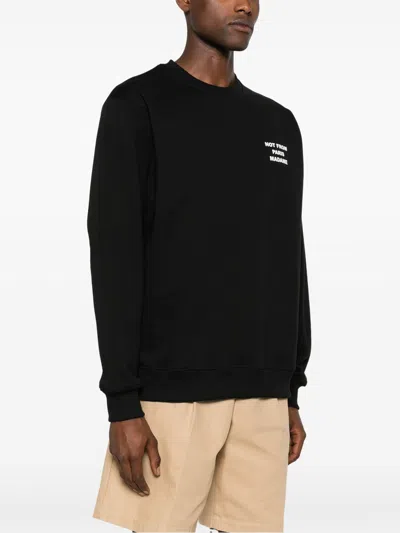 Drôle De Monsieur Black Sweatshirt With Bold Slogan And Elastic Hems In Black