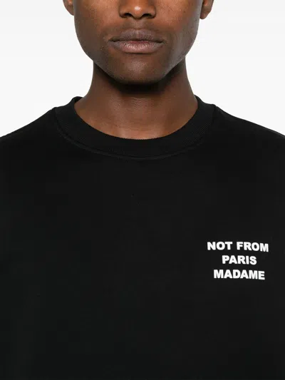 Drôle De Monsieur Black Sweatshirt With Bold Slogan And Elastic Hems In Black