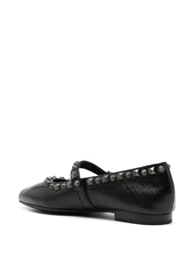 Shop Ash Calf Leather Ballerina Flats With Studs In Black