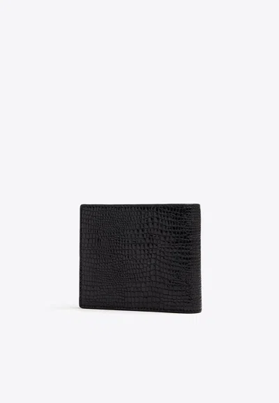 Tom Ford Bi-fold Embossed Leather Wallet In Black