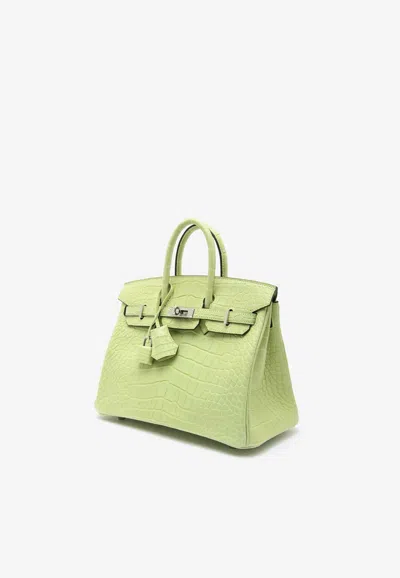 Pre-owned Hermes Birkin 25 In Jaune Bourgeon Matte Alligator With Palladium Hardware