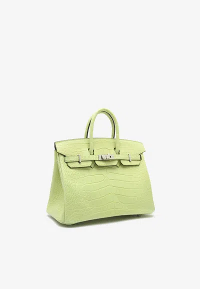 Pre-owned Hermes Birkin 25 In Jaune Bourgeon Matte Alligator With Palladium Hardware