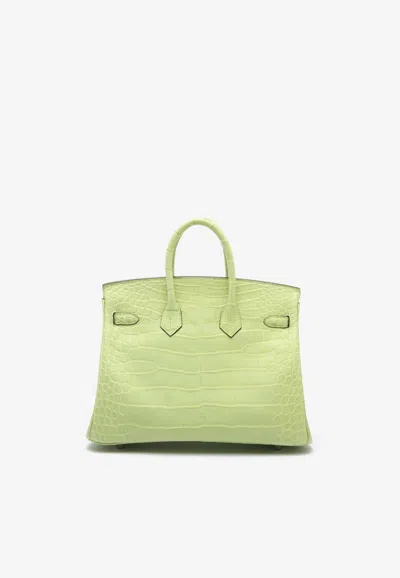 Pre-owned Hermes Birkin 25 In Jaune Bourgeon Matte Alligator With Palladium Hardware