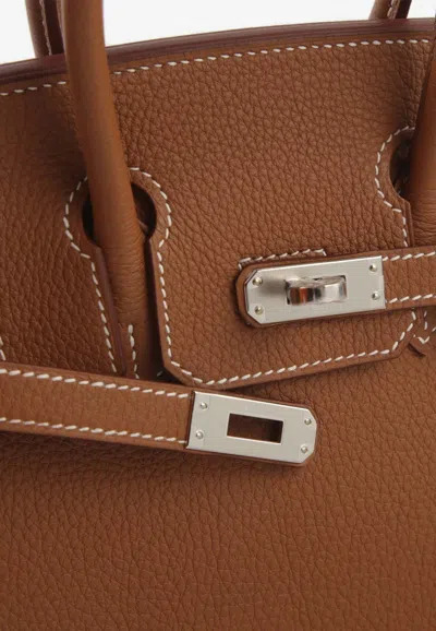 Pre-owned Hermes Birkin 25 Verso In Gold And Gris Misty Togo Leather With Palladium Hardware