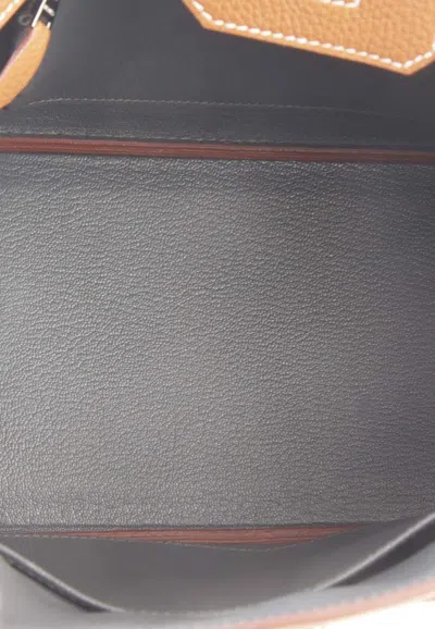 Pre-owned Hermes Birkin 25 Verso In Gold And Gris Misty Togo Leather With Palladium Hardware
