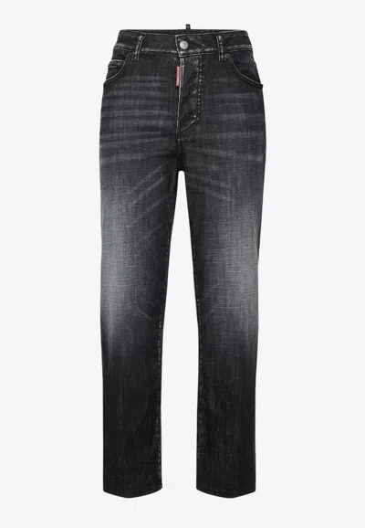 Dsquared2 5 Pockets Faded Straight-leg Jeans In Black