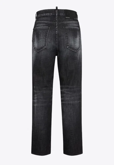 Dsquared2 5 Pockets Faded Straight-leg Jeans In Black