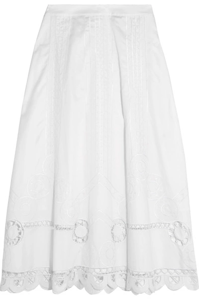 Temperley London Bellanca Embroidered Cotton-poplin Midi Skirt
