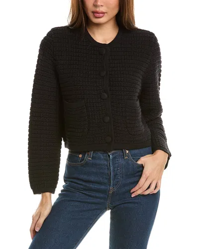 Hannah Rose Chunky Textured Button Cashmere-blend Cardigan In Black