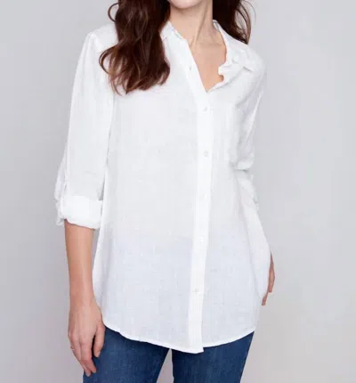 Charlie B Long Linen Button Down Shirt In White In White