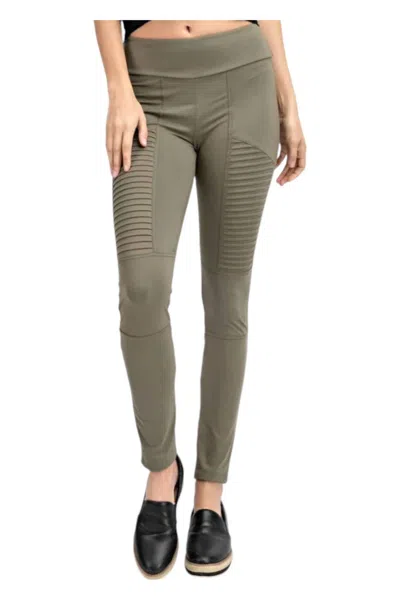 Mono B Full Length Moto Leggings In Olive In Green