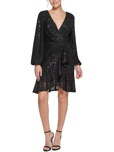 Eliza J Womens Mesh Sequined Fit & Flare Dress In Black