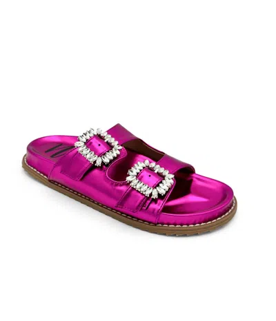 Not Rated Women's Stellar Rhinestone Buckle Slides In Fuschia In Pink