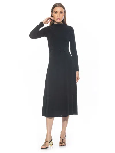 Alexia Admor Marla Long Sleeve Draped Midi Dress In Black