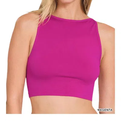 Zenana Seamless Crop Top Bralette In Magenta In Pink