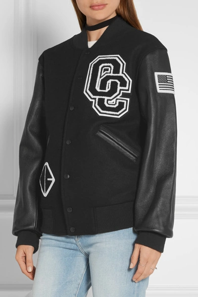 Shop Opening Ceremony Appliquéd Wool-blend Twill And Leather Bomber Jacket