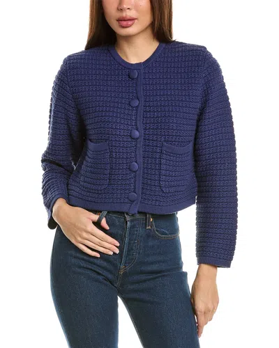 Hannah Rose Chunky Textured Button Cashmere-blend Cardigan In Blue