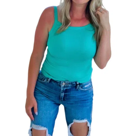 Zenana Solid Mini Ribbed Tank Top In Aqua In Blue