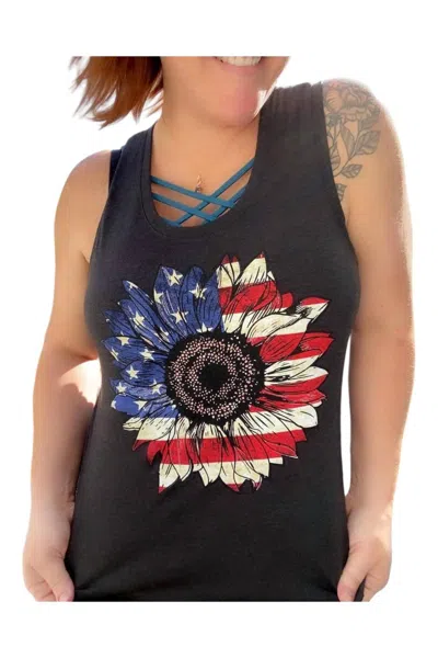 She Shed Patriotic Sunflower Tank Top In Black In Black