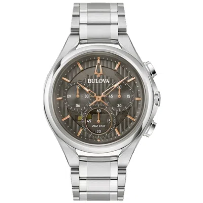 Bulova Men's Chronograph Curv Stainless Steel Bracelet Watch 44mm In Grey
