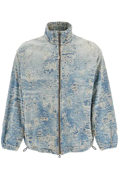 Shop Diesel Distressed Denim Jacquard Jacket In Blue