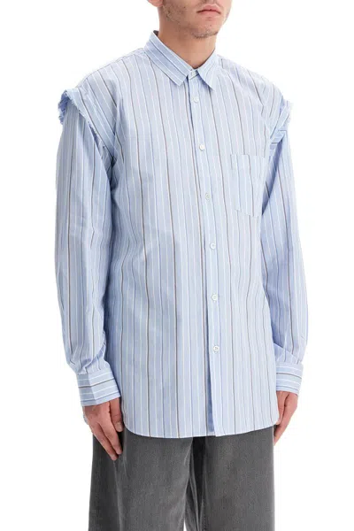 Shop Comme Des Garçons Striped Shirt With Pocket In Blue