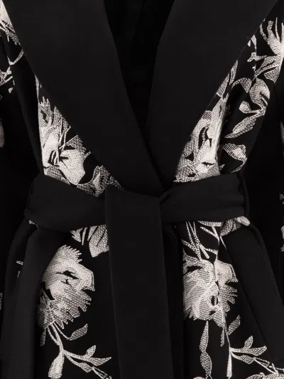 Elie Saab Wool Coat Embroidered Belt Floral Long Shawl