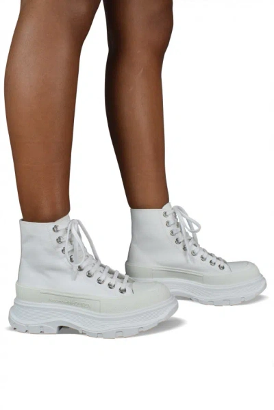 Alexander Mcqueen 45mm Tread Slick Canvas Combat Boots In White