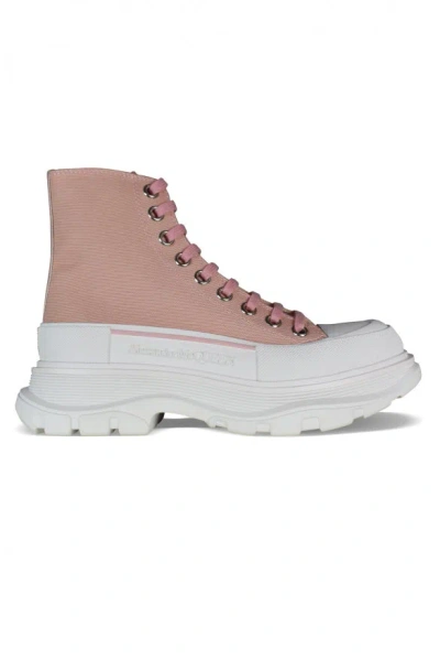 Alexander Mcqueen 45mm Tread Slick Leather Combat Boots In Pink
