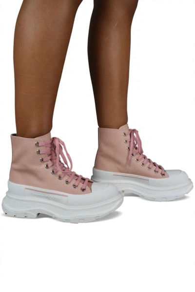 Alexander Mcqueen 45mm Tread Slick Leather Combat Boots In Pink