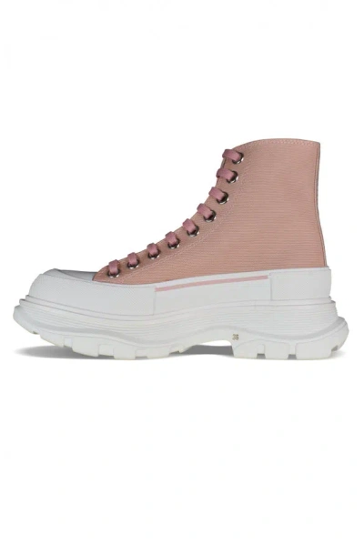 Alexander Mcqueen 45mm Tread Slick Leather Combat Boots In Pink