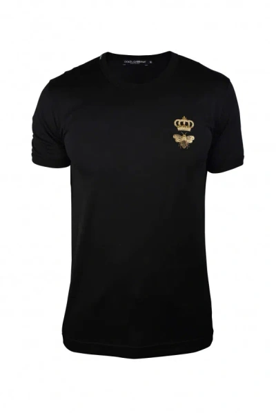 Dolce & Gabbana Crown And Bee Embroidered Crew Neck T-shirt In Black